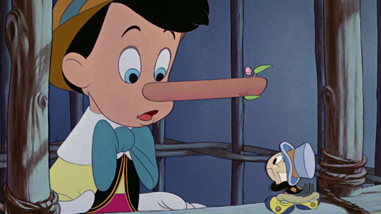 Pinocchio's nose grows.