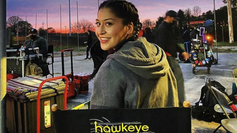 Alaqua Cox on the set of Hawkeye