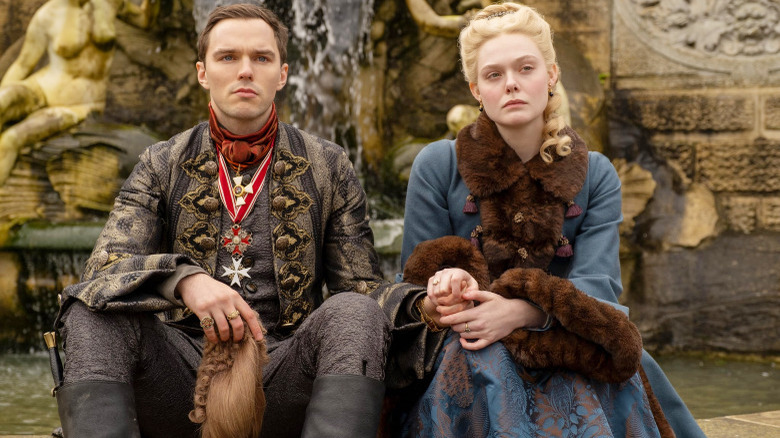 Nicholas Hoult and Elle Fanning in The Great