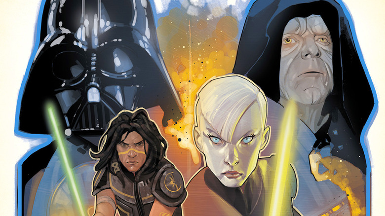 Quinlan Vos, Asajj Ventress, Darth Vader and Emperor Palpatine in Dark Disciple