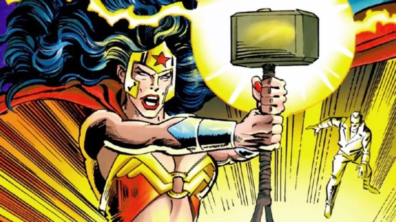 Wonder Woman wielding Mjolnir