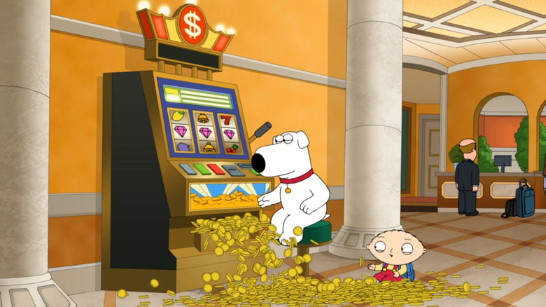 Brian and Stewie winning a slot machine in Family Guy's Roads to Vegas