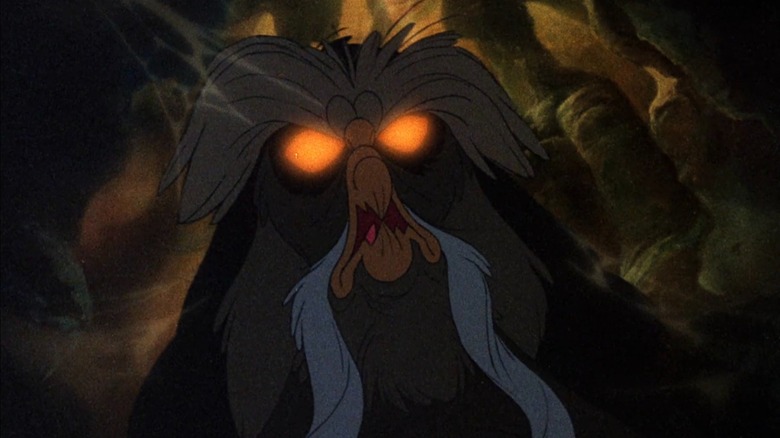 The Great Owl looms over Mrs. Brisby in The Secret of NIMH