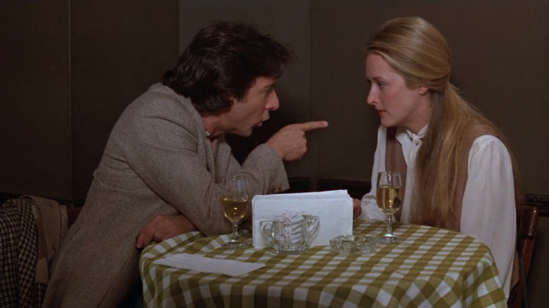 Dustin Hoffman and Meryl Streep as Ted and Joanna Kramer arguing at a dinner table in Kramer vs Kramer