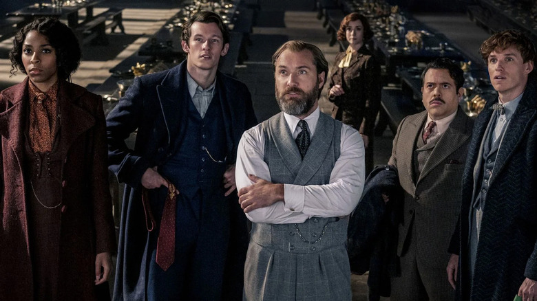 Williams with Callum Turner, Jude Law, Dan Fogler and Eddie Redmayne in Fantastic Beasts: The Secrets of Dumbledore