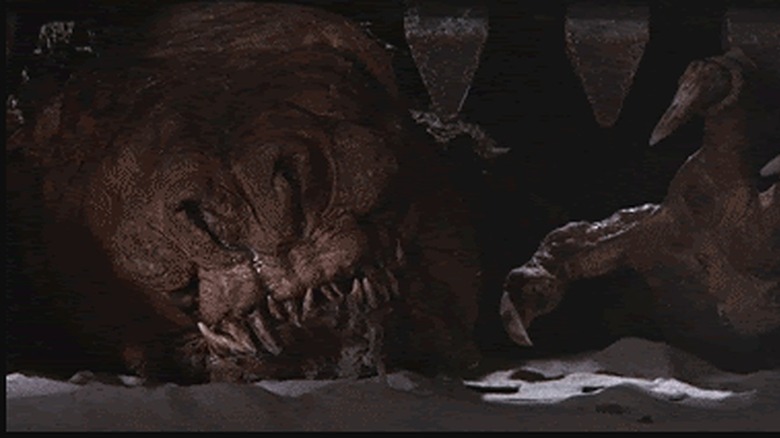 The darkness of the dungeon helped the special effects team create a convincing rancor for "Return of the Jedi"