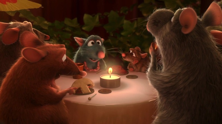 Ratatouille Remy sits at table with rat family