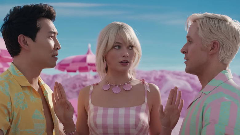 Simu Liu, Margot Robbie and Ryan Gosling in Barbie