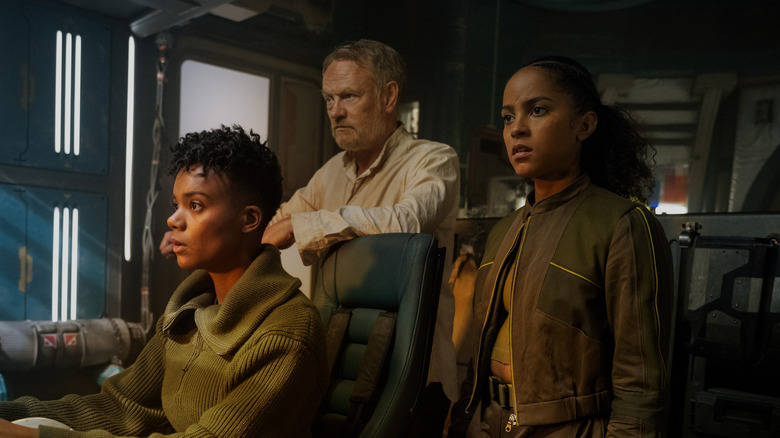 Jared Harris, Lou Llobell, Leah Harvey in Foundation