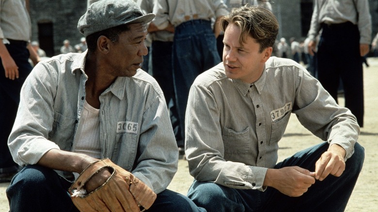 Tim Robbins Morgan Freeman prison yard chat