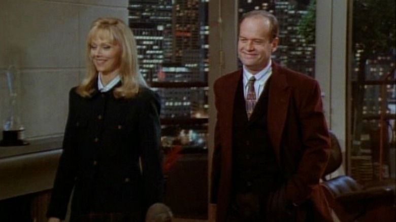 Shelley Long as Diane Chambers walking next to Kelsey Grammer as Frasier Crane in Frasier