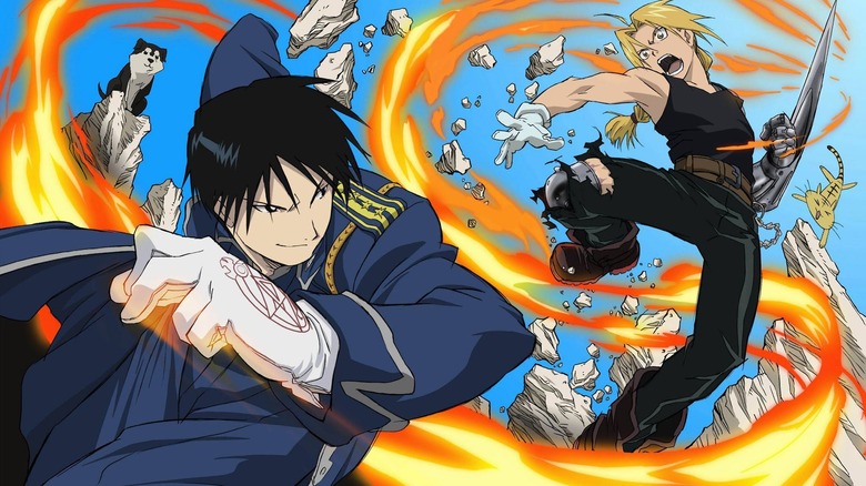 Roy Mustang and Edward Elric fighting in Fullmetal Alchemist