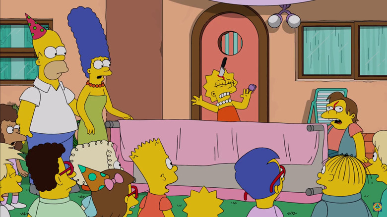 Os Simpsons, Lisa e Nelson morrendo na frente de seus amigos/familiares