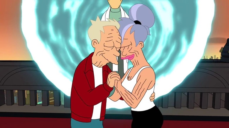 Futurama Meanwhile elderly Fry and Leela embrace