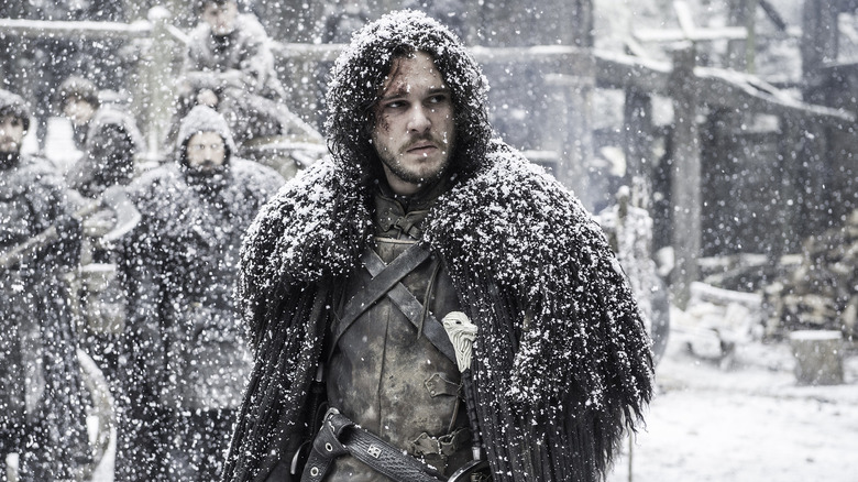 Jon Snow in the snow at Castle Black in Game of Thrones