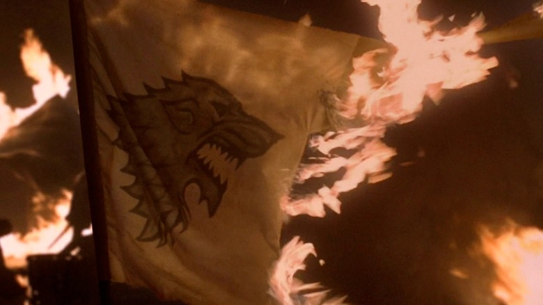 The Stark banner on fire in Game of Thrones