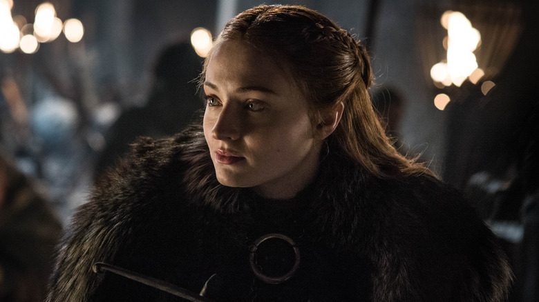 Sansa in fur robes hair braided Game of Thrones