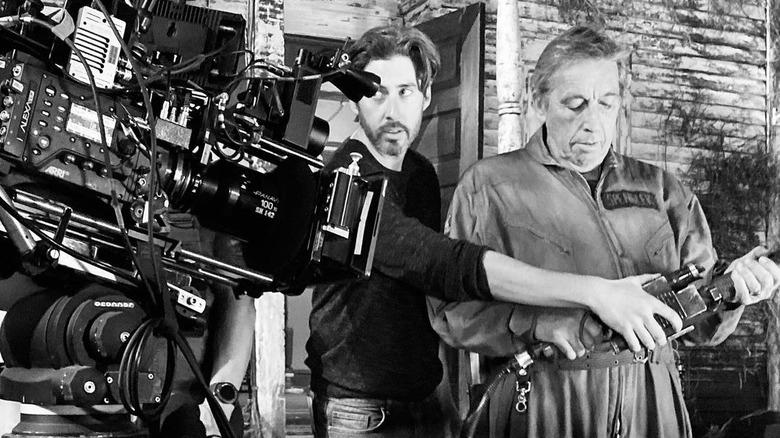 Jason Reitman directing Ivan Reitman in Ghostbusters: Afterlife