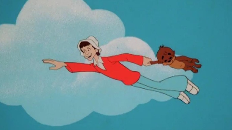 Gilligan flying through the air with a monkey in The New Adventures of Gilligan