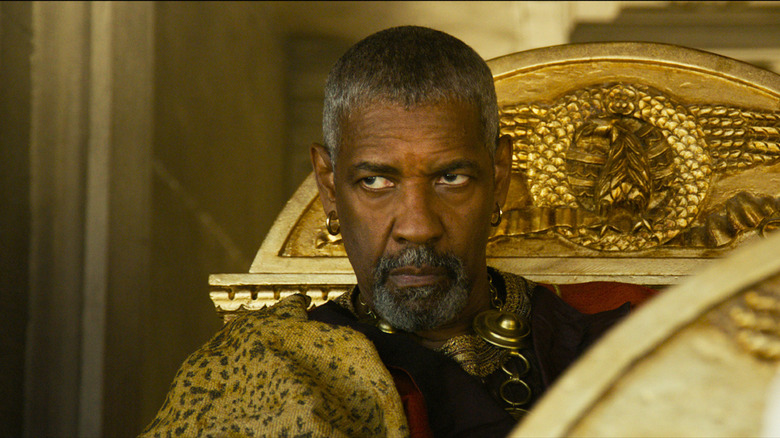 Denzel Washington as Macrinus giving some serious side eye in Gladiator II