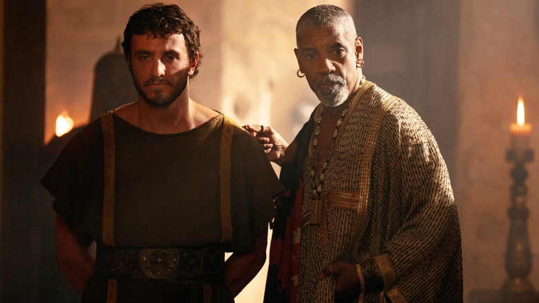 Denzel Washington and Paul Mescal as Lucius and Macrinus in Gladiator II