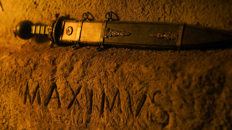 Maximus' sword in his shrine under the arena in Gladiator II