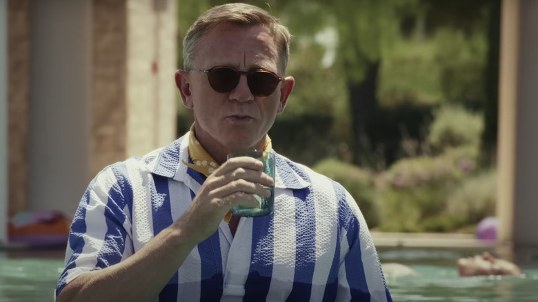 Daniel Craig in pool in Glass Onion