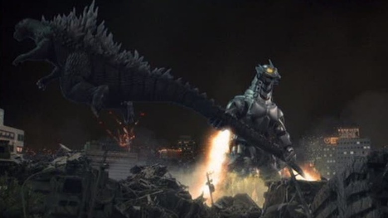 Mechagodzilla swinging Godzilla