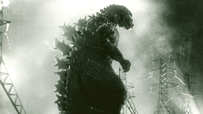 Godzilla destroying powerlines in Godzilla (1954)