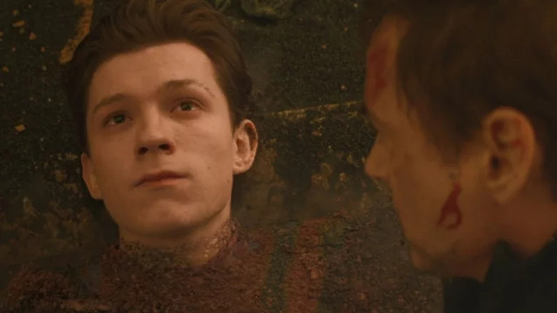 Tom Holland disintegrating in Avengers: Infinity War