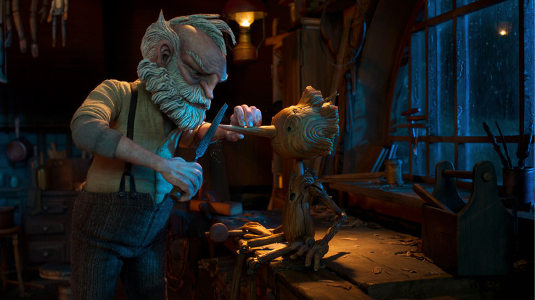 Geppetto and Pinocchio in Guillermo del Toro's Pinocchio