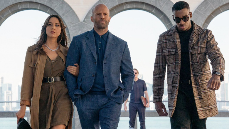 Aubrey Plaza, Jason Statham, and Bugzy Malone in Operation Fortune