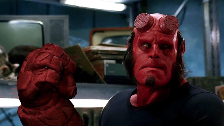 Hellboy and his right hand of doom in Hellboy