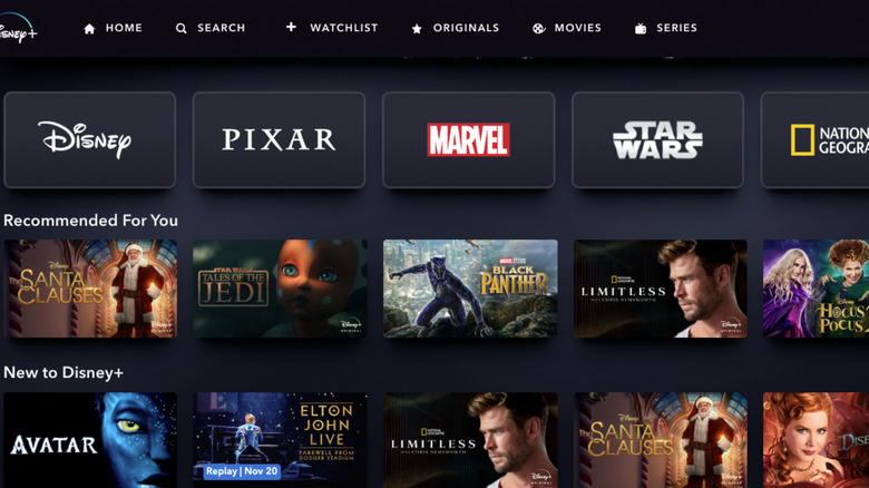 Screenshot of current Disney+ layout