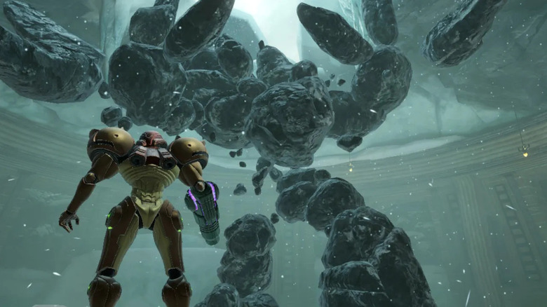 Samus faces Tardus in Metroid Premier Remastered