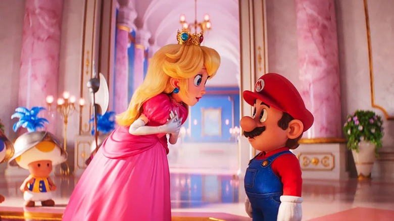 Princess Peach and Mario having a conversation in The Super Mario Bros. Movie