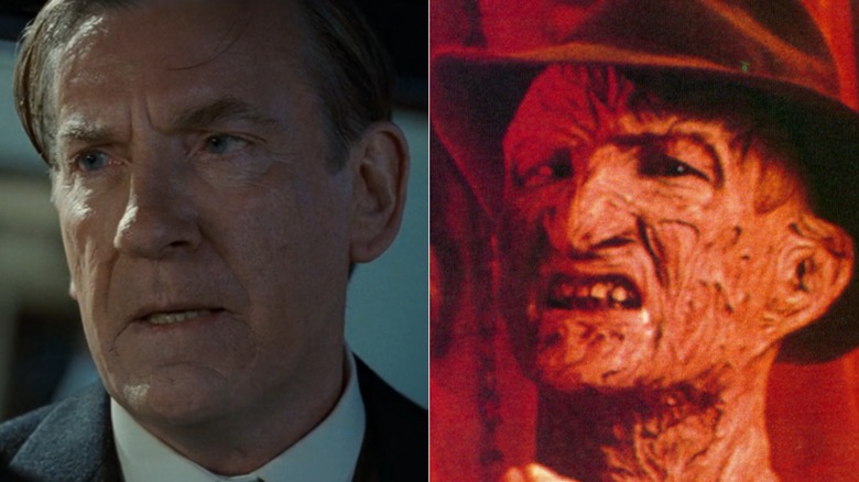 A split image of David Warner in Titanic and Robert Englund as Freddy