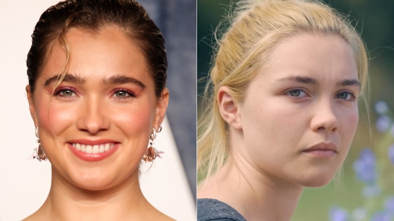 Split image of Haley Lu Richardson and Florence Pugh in Midsommar