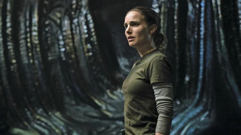 Natalie Portman standing in chrome-colored cave in Annihilation