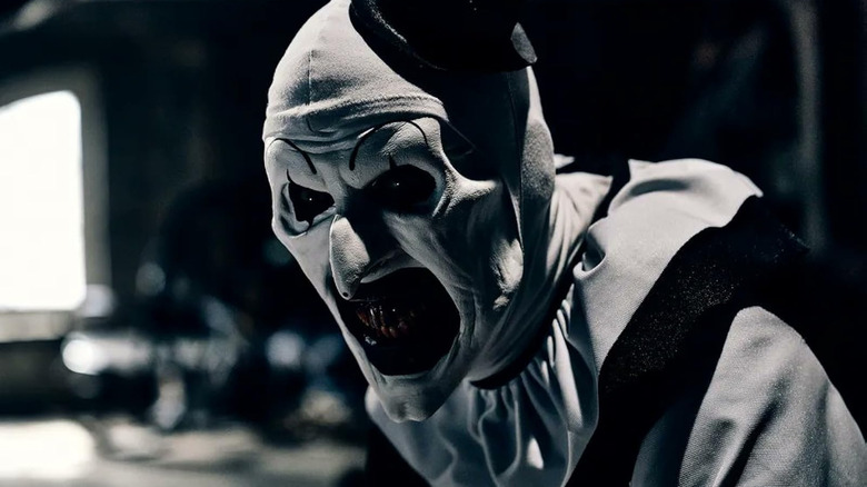 Art the Clown looking angry in Terrifier 3