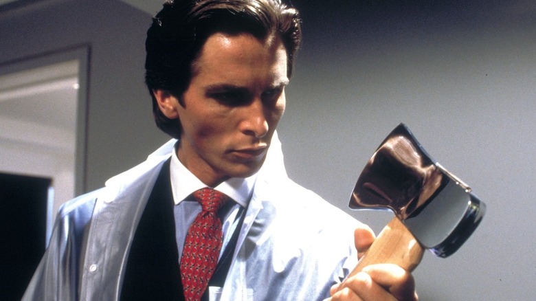 American Psycho Christian Bale staring at axe