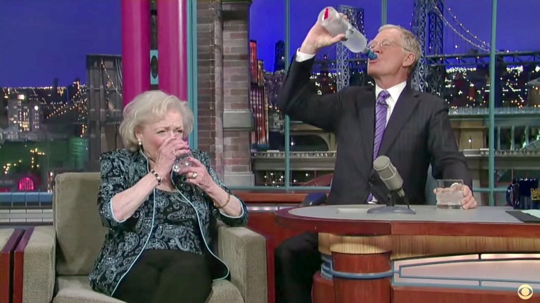 Betty White drinking vodka with David Letterman