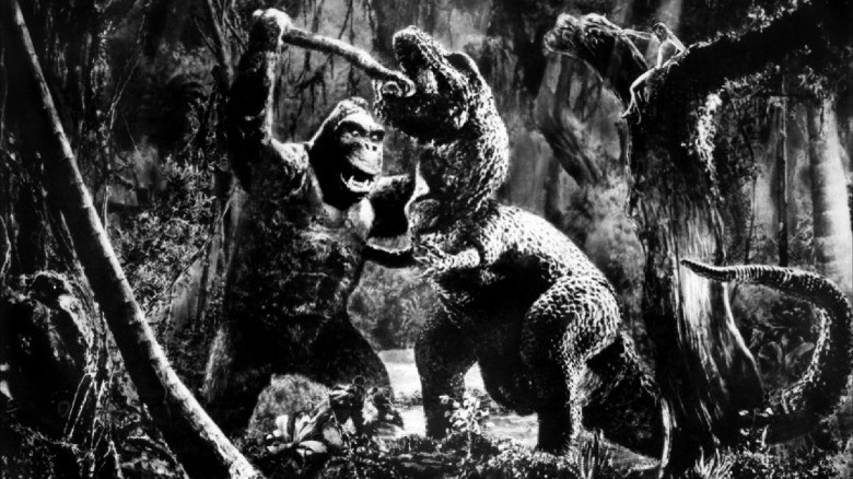 Kong battling a T-rex in King Kong (1933)