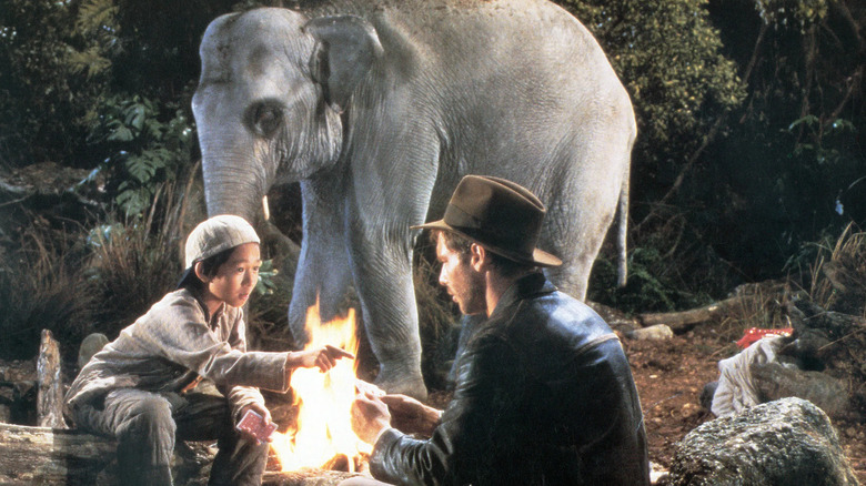 Indy, Short Round and an elephant friend in Indiana Jones and the Temple of Doom