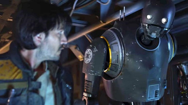 Cassian Andor (Diego Luna) and K-2SO (Alan Tudyk) in Rogue One: A Star Wars Story