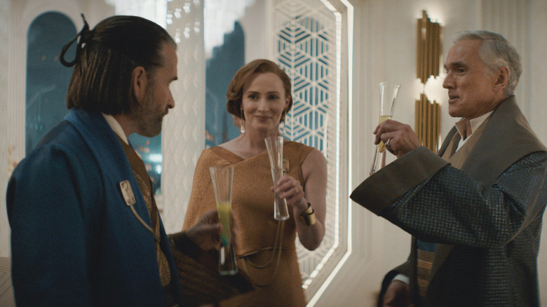 Alastair Mackenzie, Genevieve O'Reilly, and Ben Miles in Andor