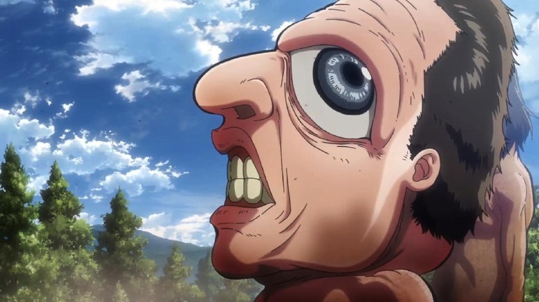 A pure titan with big nose and eyes in Attack on Titan