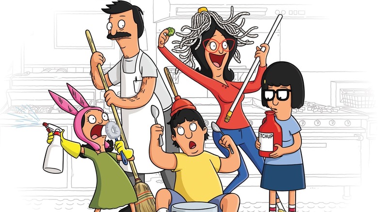 The Belcher family acting silly in Bob's Burgers