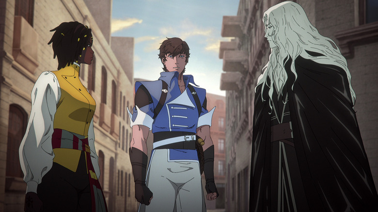 Richter, Alucard, and Annette discussing their plans in Paris in Castlevania