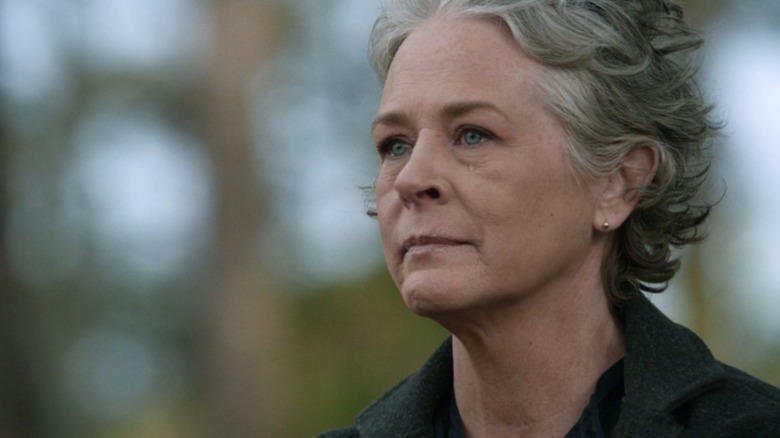 Melissa McBride's Carol Pelletier cries a single tear in The Walking Dead.